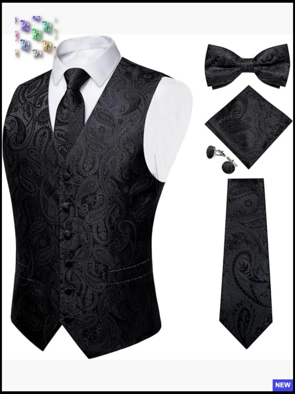 Silk Jacquard Vest Set Formal Classic Elegant Wedding Party Tuxedo 5PCS